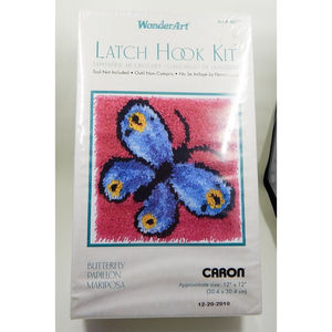 Butterfly Latch Hook Kit #4677 Caron International WonderArt 12"x12" Sealed Blue